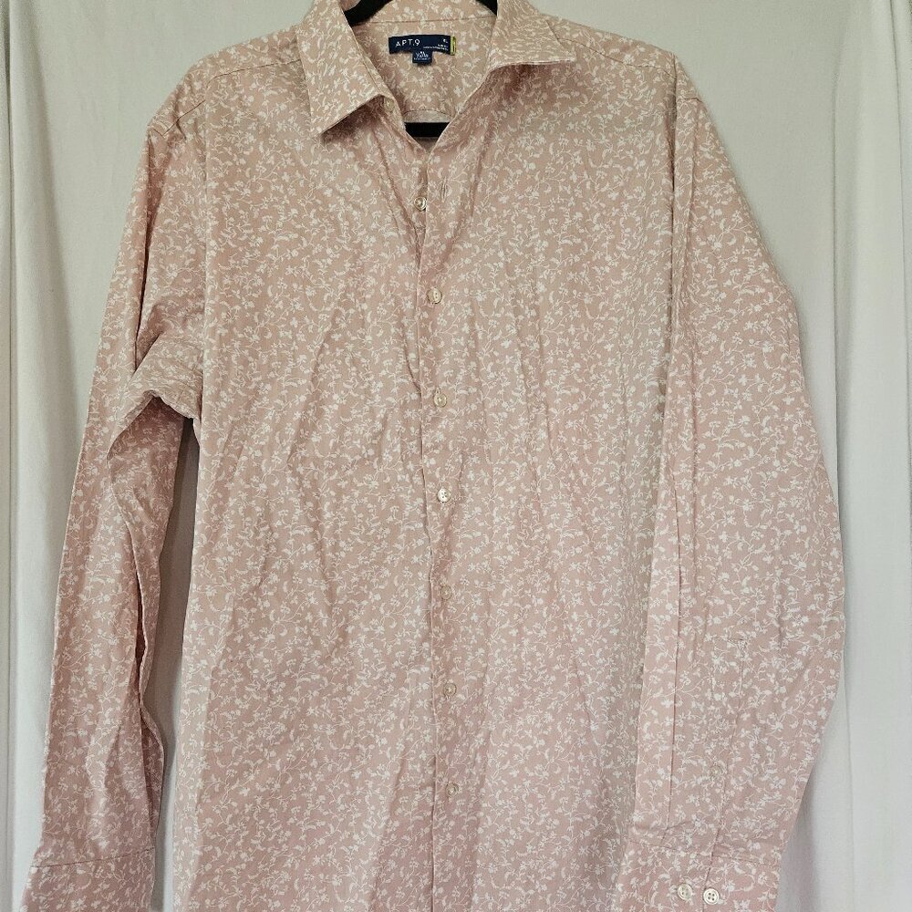 Apt.9 slim, fit light rose  flowered shirt, size 17-17.5/‎   34/35 NWOT